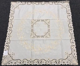 Beige Embroidery Side End Table Embroidered Floral 42X42&quot;&quot; Tablecloth Sq... - $48.00