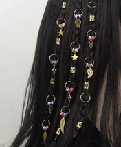 30 piece gold hair rings with multicoloured star leaf and wing charms - $12.17