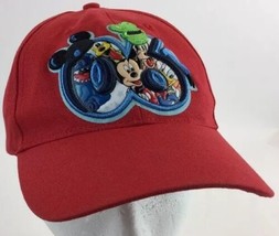 BALL CAP Youth Adjustable Red WALT DISNEY WORLD Mickey Goofy Donald Duck - $15.58