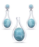 Sterling Silver Modern Oval Larimar Pendant &amp; Earring Set - €107,25 EUR