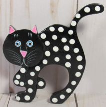 Black Cat Polka Dots Hand Painted Lightweight Wood Napkin Ring Re-Purpose It. - £4.53 GBP