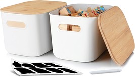 Citylife 2 PCS Storage Bins with Bamboo Lids Plastic Storage Containers for - £30.67 GBP