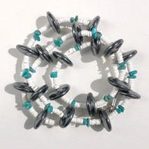 necklace hematite disc turquoise shell handmade Bohemian Summer Beach 16 inches - £9.56 GBP