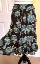 ANN TAYLOR LOFT Dark Brown/Blue Floral Print Rayon/Wool Flowy Dress Skir... - $14.60