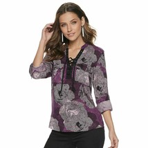 Rock &amp; Republic Lace Pocket Shirt Top - Purple Floral Plaid - XS - £35.51 GBP