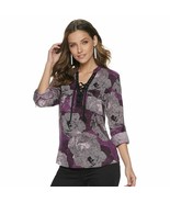 Rock &amp; Republic Lace Pocket Shirt Top - Purple Floral Plaid - XS - £35.51 GBP