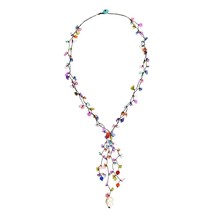 Vibrant Fiesta of Color Mixed Simulated Quartz and Stone Lariat Necklace - £16.61 GBP