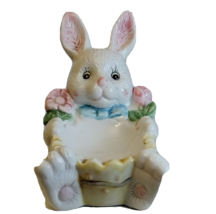 Easter Ceramic Bunny Rabbit Holding A Basket for Candy Decor 6.5x4.25 - £13.44 GBP