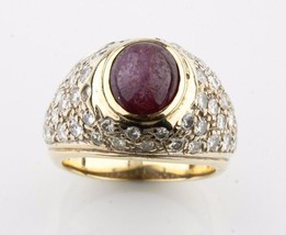 14k Oro Giallo Stella Rubino e Diamanti Cupola Misura Anello 5.75 TCW = 2.50 KT - £1,568.97 GBP