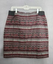 j jill Women Skirt Sz L Red Black Geometric Print Lined Pencil Textured NWT  - £28.10 GBP