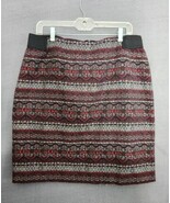 j jill Women Skirt Sz L Red Black Geometric Print Lined Pencil Textured ... - $49.27 CAD