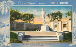 Linen Postcard CA G367 Greeting from California Statue of David Forest Lawn Park - $6.93