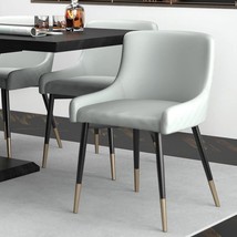 Set of 2 Modern Faux Leather and Metal Side Chair in Light Grey - £428.49 GBP