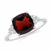 ANGARA Cushion Garnet Engagement Ring with Trio Diamonds for Women in 14K Gold - £737.90 GBP