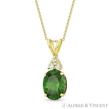 Oval Simulated Emerald &amp; Round Cubic Zirconia CZ 14k Yellow Gold Fashion Pendant - £64.69 GBP+