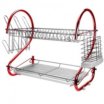 MegaChef 16 Inch Two Shelf Iron Wire Dish Rack in Red - £53.73 GBP