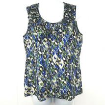 Chadwicks Blouse Womens 10 Blue Green Abstract Print Sleeveless Ruffles ... - $15.99