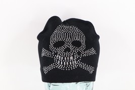 NOS Vintage 90s Streetwear Womens Sequined Skull Knit Winter Beanie Hat ... - £31.02 GBP