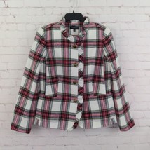 Talbots Blazer Womens 8 Red Cream Shetland Tartan Plaid Ruffle Trim Wool... - £36.25 GBP