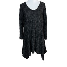 Cut Loose Top Womens M Black Gray Lagenlook Tunic 3/4 Sleeve Sheer Textured Mesh - £27.50 GBP