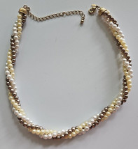 Vintage Avon 3 Strand Twisted Tri Colored Faux Pearl Choker 16&quot; Necklace SKU 38 - £7.85 GBP