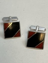 Swank Sterling Silver Mens Cuff Links Red & Black Enamel Inlay FREE SHIPPING - $27.67