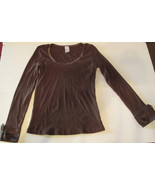Pullover Long Sleeve Solid Brown Blouse Size M, 100% Cotton Classic Neck... - $13.38 CAD