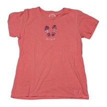 Life Is Good Running Girl Tee T Shirt Womens L Large Faded Orange Relaxed Fit - £14.93 GBP