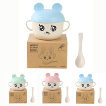 2 Sets Kid’s Cartoon Dinner Bowl Spoon Set Unbreakable Wheat Straw Eco F... - £19.45 GBP