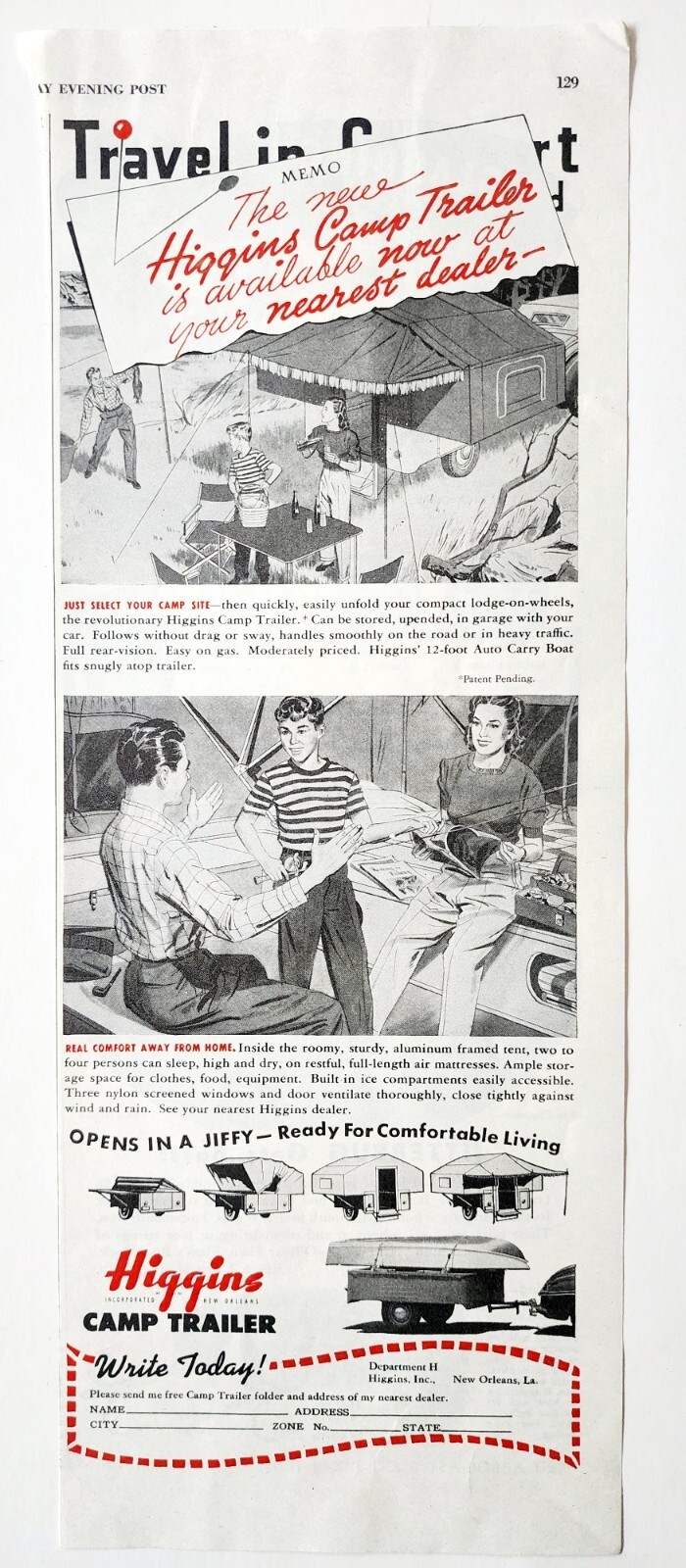 1947 Higgins Camp Trailer Advertisement Automobilia Camping New Orleans DWJJ23 Item image 2