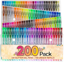 200 Glitter Gel Pen Set, 100 Gel Pens plus 100 Refills Glitter Neon Pen ... - £23.08 GBP