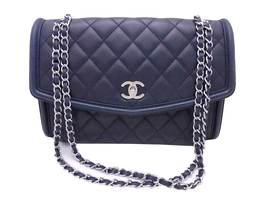 Auth Chanel Matelasse Chain Shoulder Bag Navy Leather/silvertone - £3,820.86 GBP