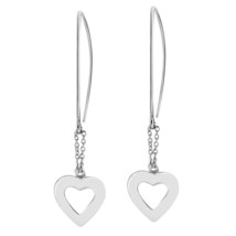 Cute Little Hearts on a Chain Long Sterling Silver Slide Through Earrings - £12.50 GBP