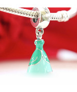 925 Sterling Silver Disney Ariel&#39;s Sea Foam Green Dress Dangle Charm Bea... - $15.99