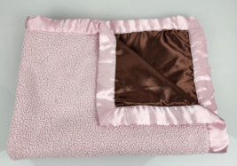 Carter&#39;s Pink Brown Baby Blanket Faux Fur Plush Satin Lovey 30x 40 2-Sided - £35.90 GBP