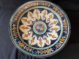 Distinctive antique Handmade  Moroccan Pottery Bowl / Charger Wall Plate - £134.67 GBP