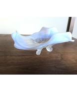 Vintage Northwood Klondyke. white blue clear opalescent footed  scallope... - $15.84
