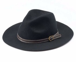 Madden Girl Womens Black 100% Wool Fedora Brim Belt Accent Winter Hat One Size - £23.52 GBP