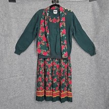 Vintage Leslie Fay Dresses 14 P 2 pc Skirt Sweater Suit with Scarf Christmas - $29.98