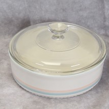 Pfaltzgraff Aura 1 1/2 qt Round Covered Baker 8 3/4&quot; Cream w/Pink and Bl... - $24.49