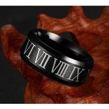 Vnox Roman numerals black ring stainless steel cool men ring cocktail wedding je - £6.85 GBP