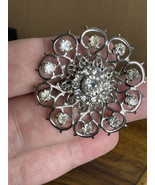 Vintage Silver-Tone Round Rhinestone Metal Flower - $14.03