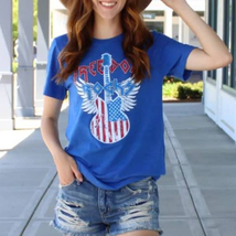 Red White Blue Freedom Rocks Guitar Graphic Tee Size L - £22.58 GBP
