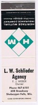 Matchbook Cover LW Schlieder Sheboygan Wisconsin - £3.09 GBP