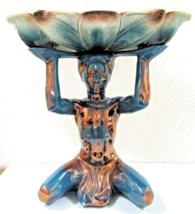 Mid Century Lane &amp; Co 1958 Ceramic Compote Kneeling Blackamoor Blue and Gold - £123.29 GBP