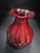 Hungarian &quot;Zsolnay Porcelán&quot; dark red  segmented art deco vase 1960s - £89.58 GBP