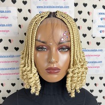 Short Curly Box Braids Braided Lace Closure Wig For Black Women Color 613 - £126.76 GBP