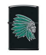 Zippo Lighter - Chief With Turquoise Feathers Black Matte - 853920 - $33.04