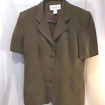 Jones New York Women&#39;s Suit Jacket Blazer Olive Green Silk Pockets Short Slv 8 - £19.56 GBP