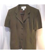 Jones New York Women&#39;s Suit Jacket Blazer Olive Green Silk Pockets Short... - $24.74